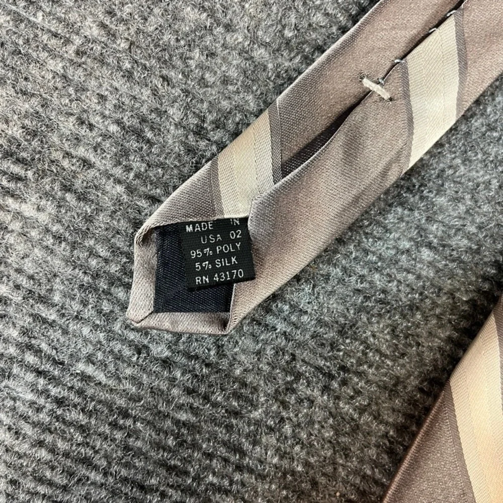 Sears Mens Store Vintage Necktie Taupe Burgundy Striped Silk Blend USA Made